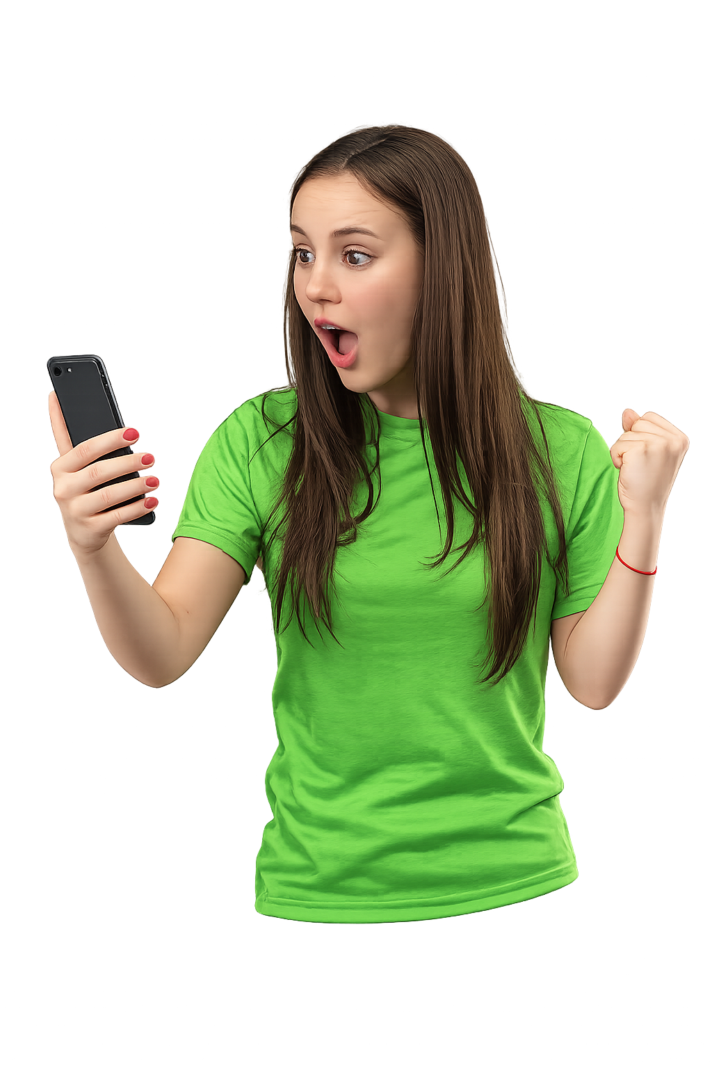 Persona feliz recibiendo confirmación de su pedido en el celular